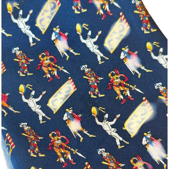 Salvatore Ferragamo Venetian Court Jesters Blue Silk Mens Tie 60" x 4" Designer - Picture 2 of 6
